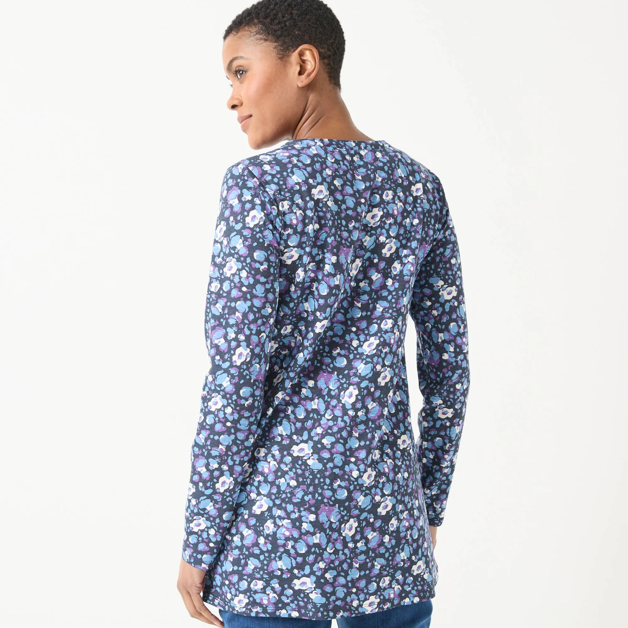 T-Shirt En Topje|Bloes En Tuniek<Blancheporte Tuniek met knoopkraag en dierenhuidprint marine / ecru