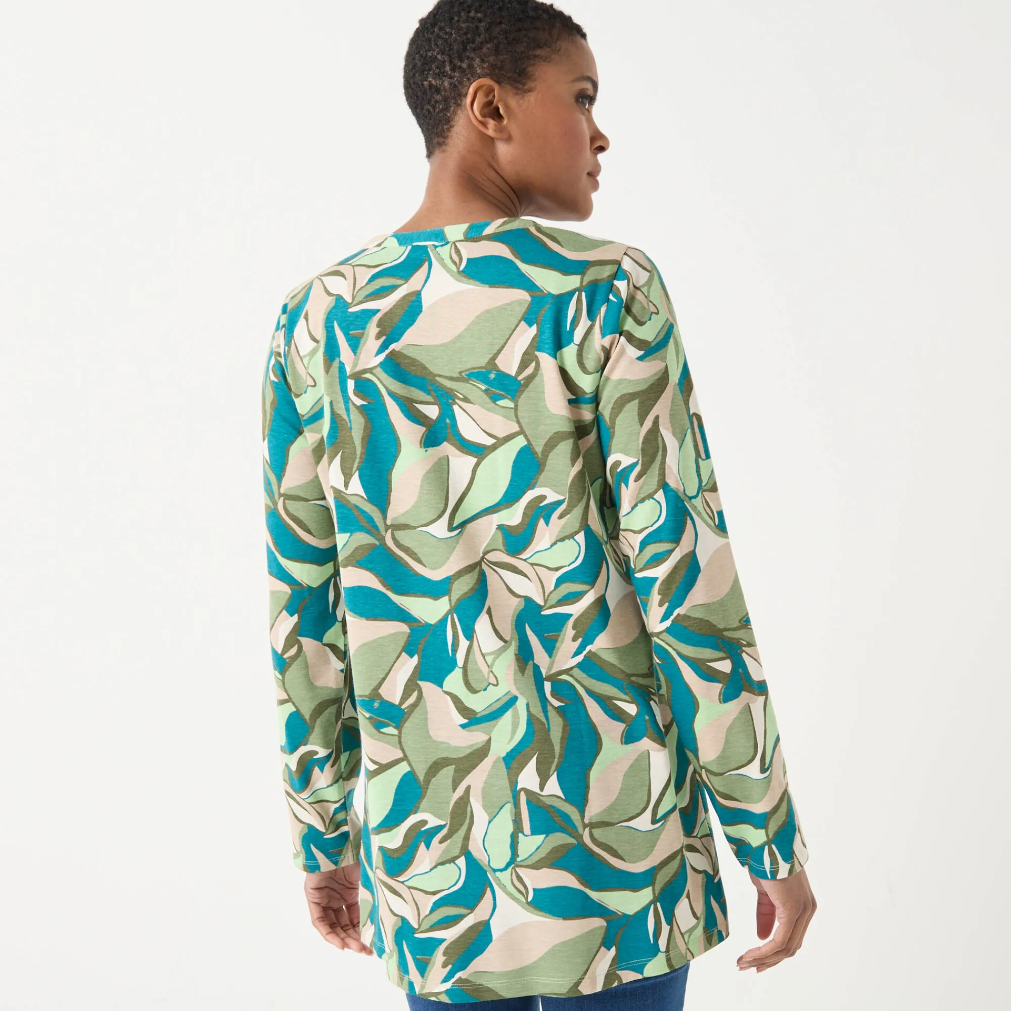 T-Shirt En Topje|Bloes En Tuniek<Blancheporte Tuniek met knoopkraag en bloemenprint kaki / beige