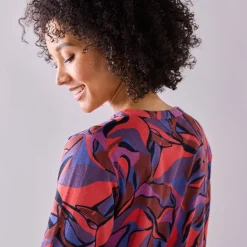 T-Shirt En Topje|Bloes En Tuniek<Blancheporte Tuniek met knoopkraag en bloemenprint rood / paars