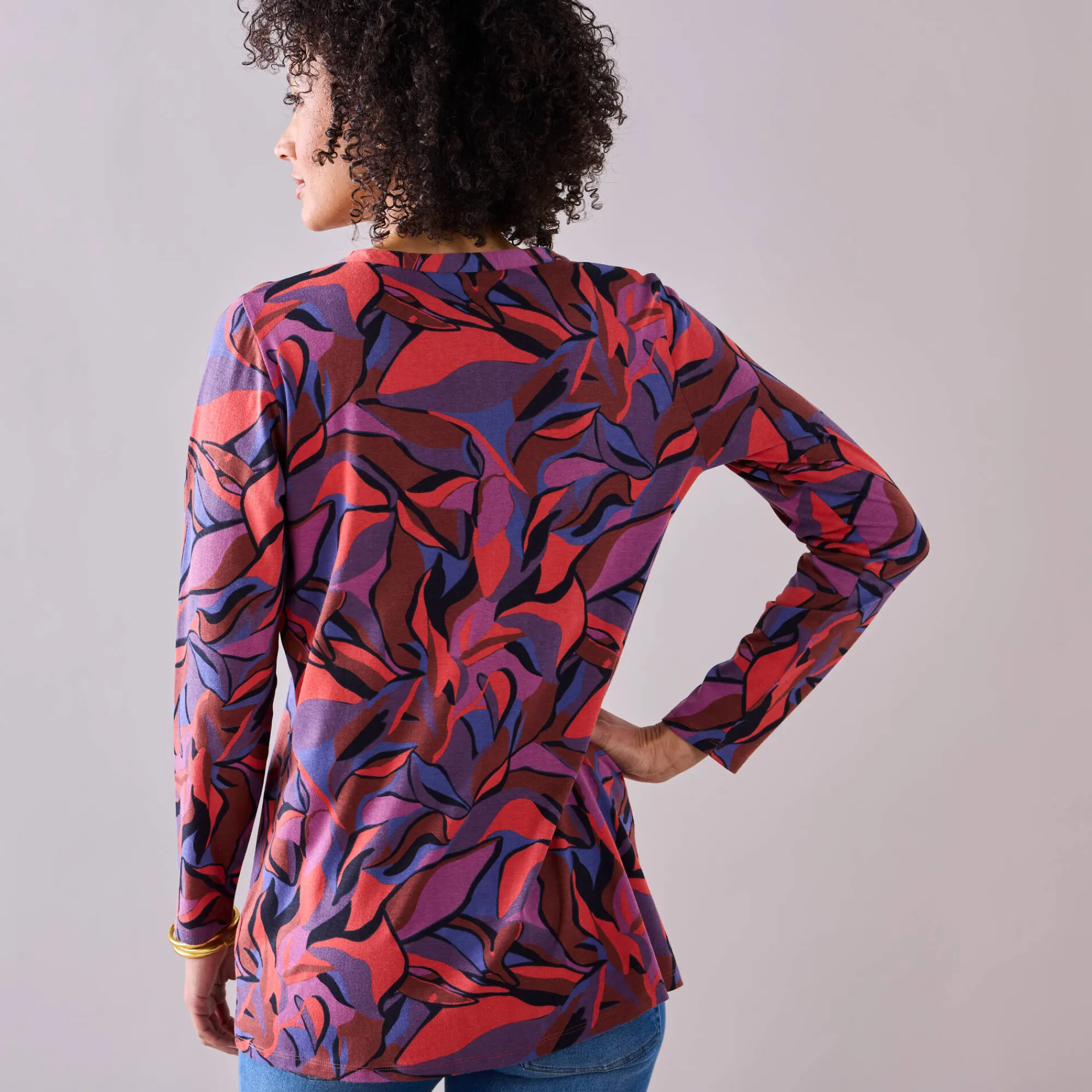 T-Shirt En Topje|Bloes En Tuniek<Blancheporte Tuniek met knoopkraag en bloemenprint rood / paars