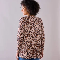 T-Shirt En Topje|Bloes En Tuniek<Blancheporte Tuniek met knoopkraag en dierenhuidprint beige / marine