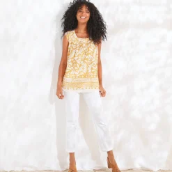 Bloes En Tuniek<Blancheporte Tuniek met knoopsluiting, bedrukt saffraangeel