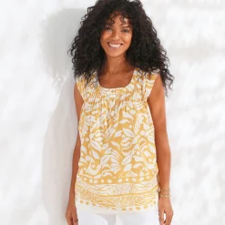 Bloes En Tuniek<Blancheporte Tuniek met knoopsluiting, bedrukt saffraangeel