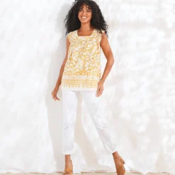 Bloes En Tuniek<Blancheporte Tuniek met knoopsluiting, bedrukt saffraangeel
