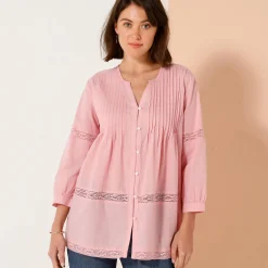 Bloes En Tuniek<Blancheporte Tuniek met knoopsluiting en plooitjes, macramé grijsroze