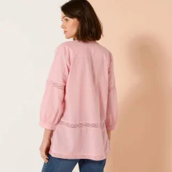 Bloes En Tuniek<Blancheporte Tuniek met knoopsluiting en plooitjes, macramé grijsroze