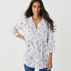 Bloes En Tuniek<Blancheporte Tuniek met knopen, plooitjes en bloemenprint wit