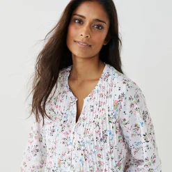 Bloes En Tuniek<Blancheporte Tuniek met knopen, plooitjes en bloemenprint wit
