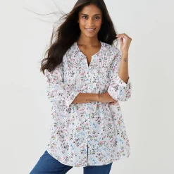Bloes En Tuniek<Blancheporte Tuniek met knopen, plooitjes en bloemenprint wit