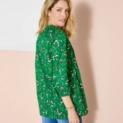 Bloes En Tuniek<Blancheporte Tuniek met knopen, plooitjes en bloemenprint groen