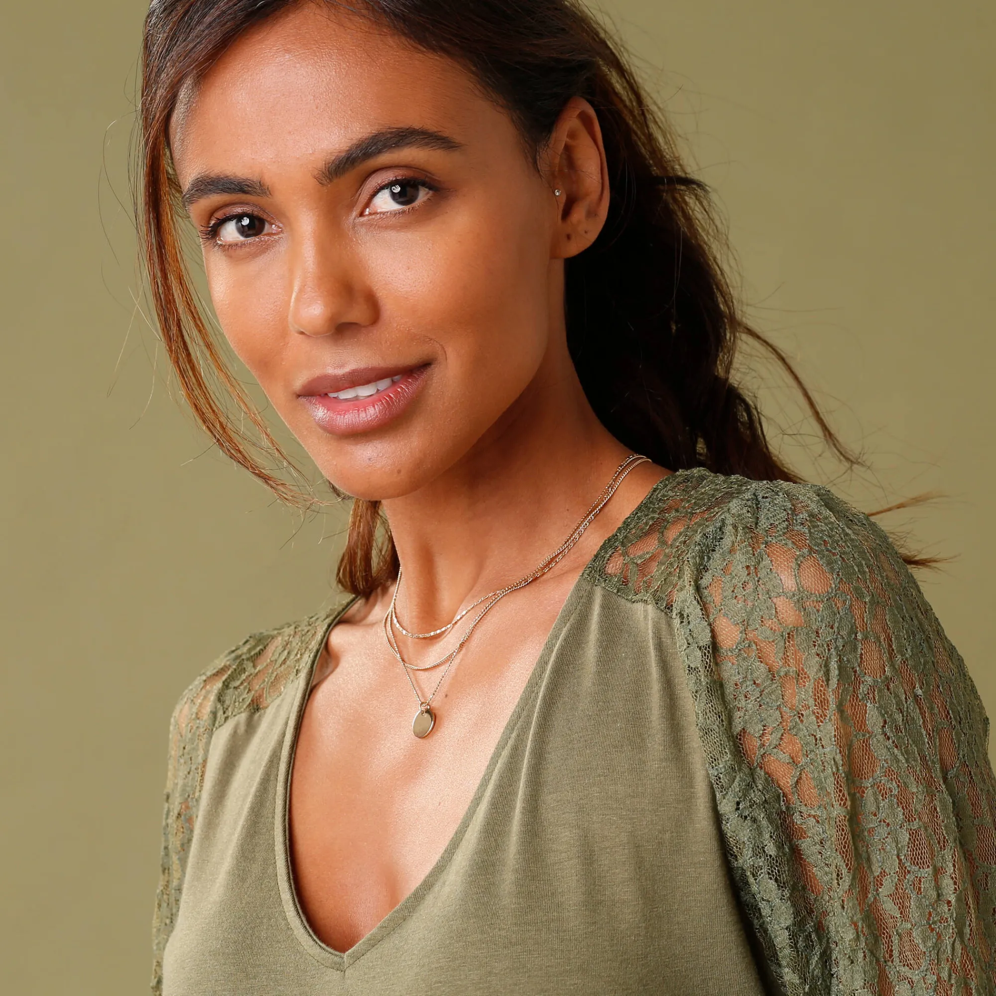 Feestoutfits Dames|T-Shirt En Topje<Blancheporte Tuniek met lange mouwen en kant bronskleur