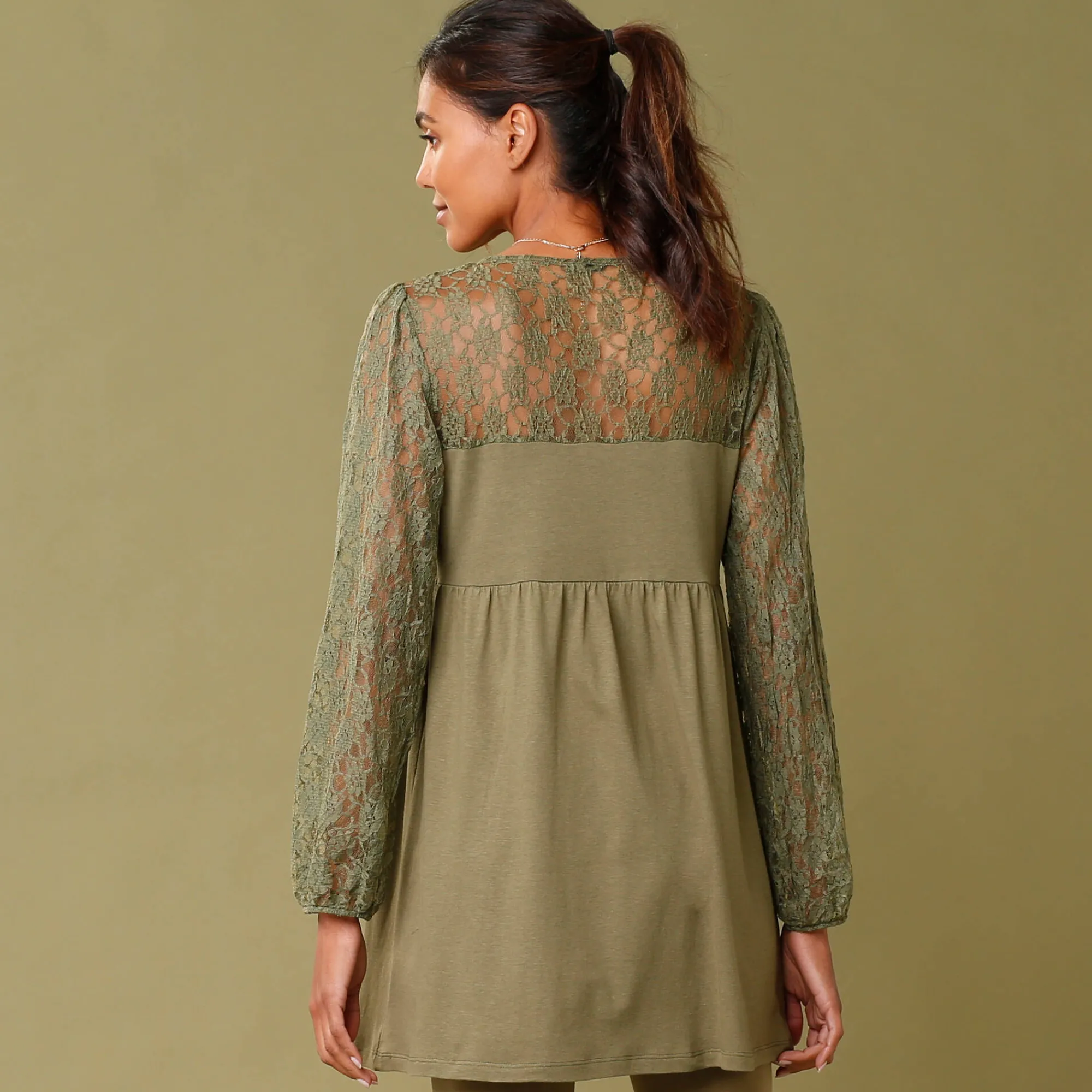 Feestoutfits Dames|T-Shirt En Topje<Blancheporte Tuniek met lange mouwen en kant bronskleur