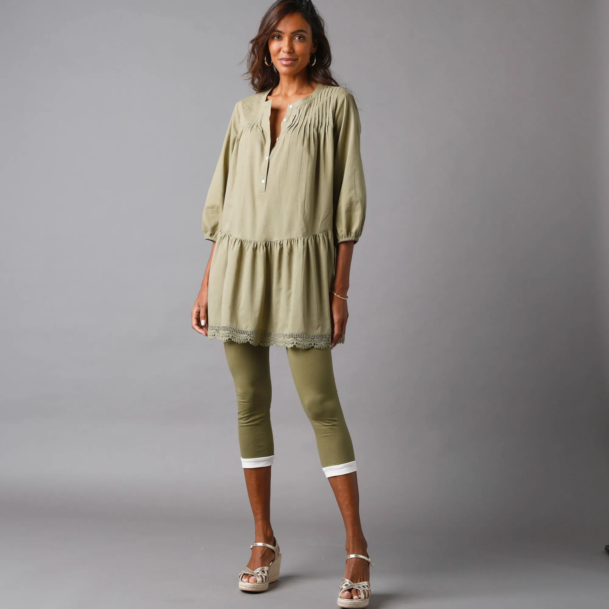 Bloes En Tuniek<Blancheporte Tuniek met macramé en 3/4-mouwen bronskleur