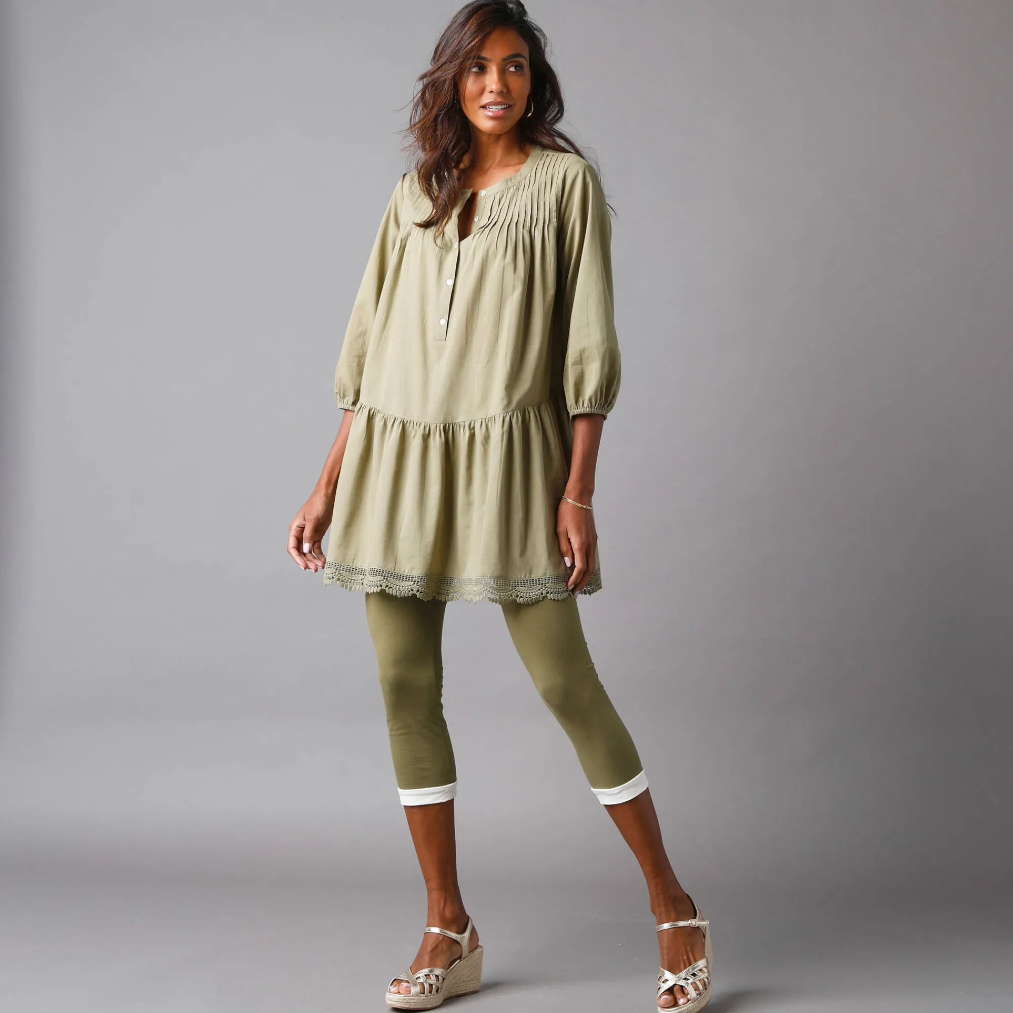 Bloes En Tuniek<Blancheporte Tuniek met macramé en 3/4-mouwen bronskleur