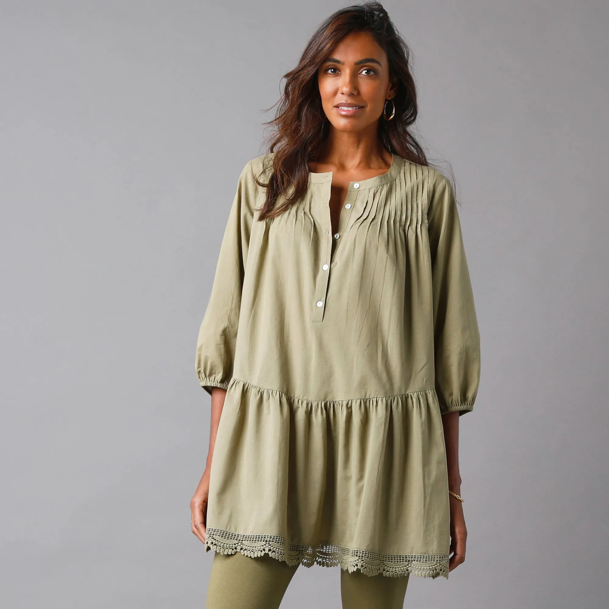 Bloes En Tuniek<Blancheporte Tuniek met macramé en 3/4-mouwen bronskleur