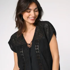 Bloes En Tuniek<Blancheporte Tuniek met macramé, in katoencrêpe zwart