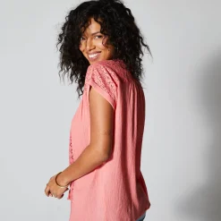 Bloes En Tuniek<Blancheporte Tuniek met macramé, in katoencrêpe koraal