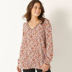 Bloes En Tuniek<Blancheporte Tuniek met minimalistische print, crêpe ecru / steenrood