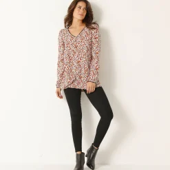 Bloes En Tuniek<Blancheporte Tuniek met minimalistische print, crêpe ecru / steenrood