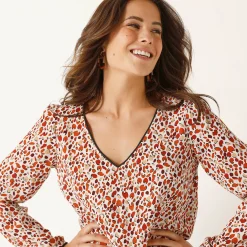 Bloes En Tuniek<Blancheporte Tuniek met minimalistische print, crêpe ecru / steenrood