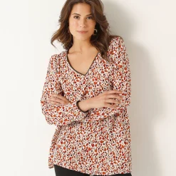 Bloes En Tuniek<Blancheporte Tuniek met minimalistische print, crêpe ecru / steenrood
