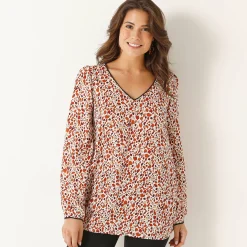 Bloes En Tuniek<Blancheporte Tuniek met minimalistische print, crêpe ecru / steenrood
