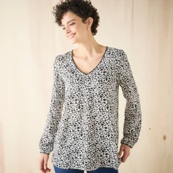 Bloes En Tuniek<Blancheporte Tuniek met minimalistische print, crêpe ecru / zwart