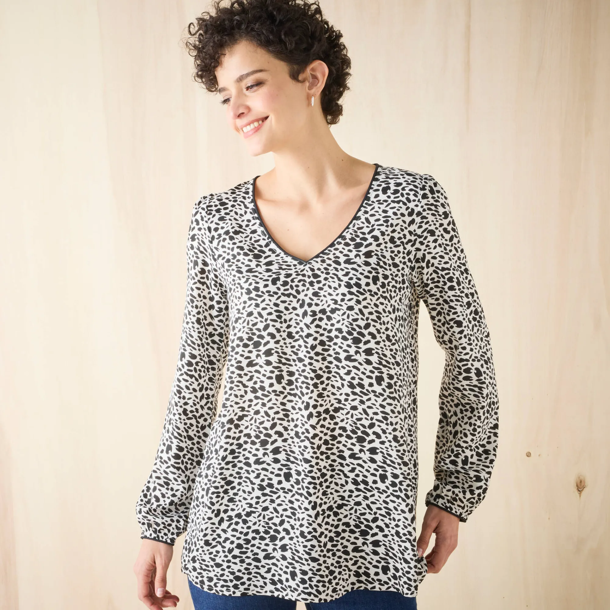 Bloes En Tuniek<Blancheporte Tuniek met minimalistische print, crêpe ecru / zwart