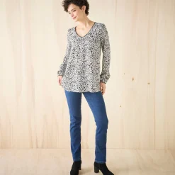 Bloes En Tuniek<Blancheporte Tuniek met minimalistische print, crêpe ecru / zwart
