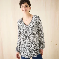 Bloes En Tuniek<Blancheporte Tuniek met minimalistische print, crêpe ecru / zwart