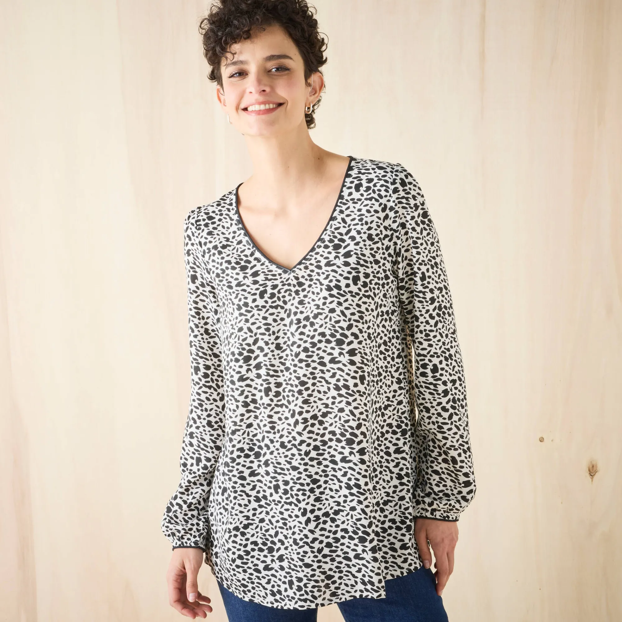 Bloes En Tuniek<Blancheporte Tuniek met minimalistische print, crêpe ecru / zwart
