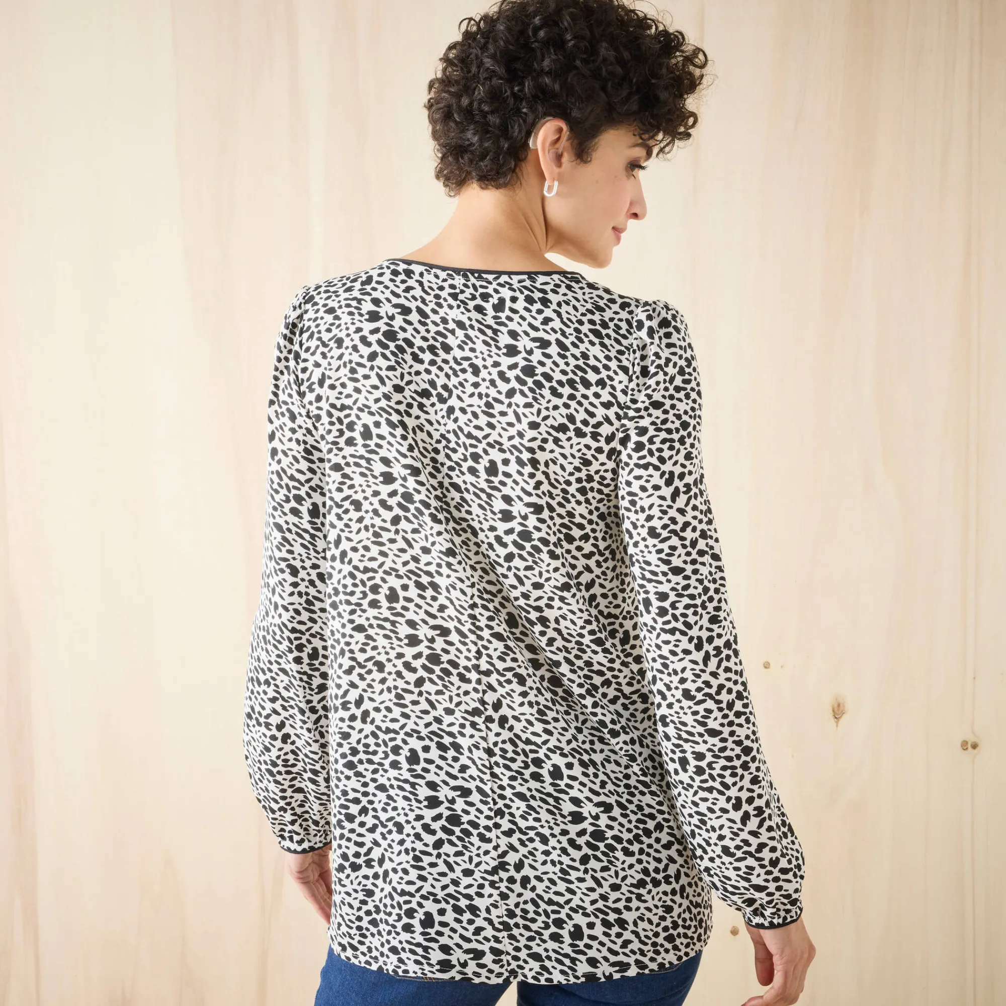 Bloes En Tuniek<Blancheporte Tuniek met minimalistische print, crêpe ecru / zwart