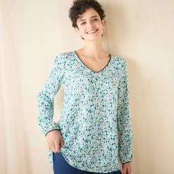 Bloes En Tuniek<Blancheporte Tuniek met minimalistische print, crêpe ecru / groen
