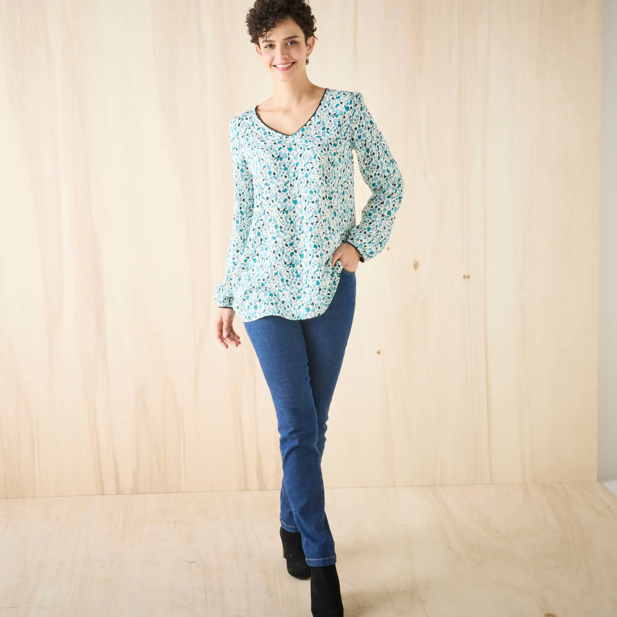 Bloes En Tuniek<Blancheporte Tuniek met minimalistische print, crêpe ecru / groen