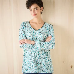 Bloes En Tuniek<Blancheporte Tuniek met minimalistische print, crêpe ecru / groen