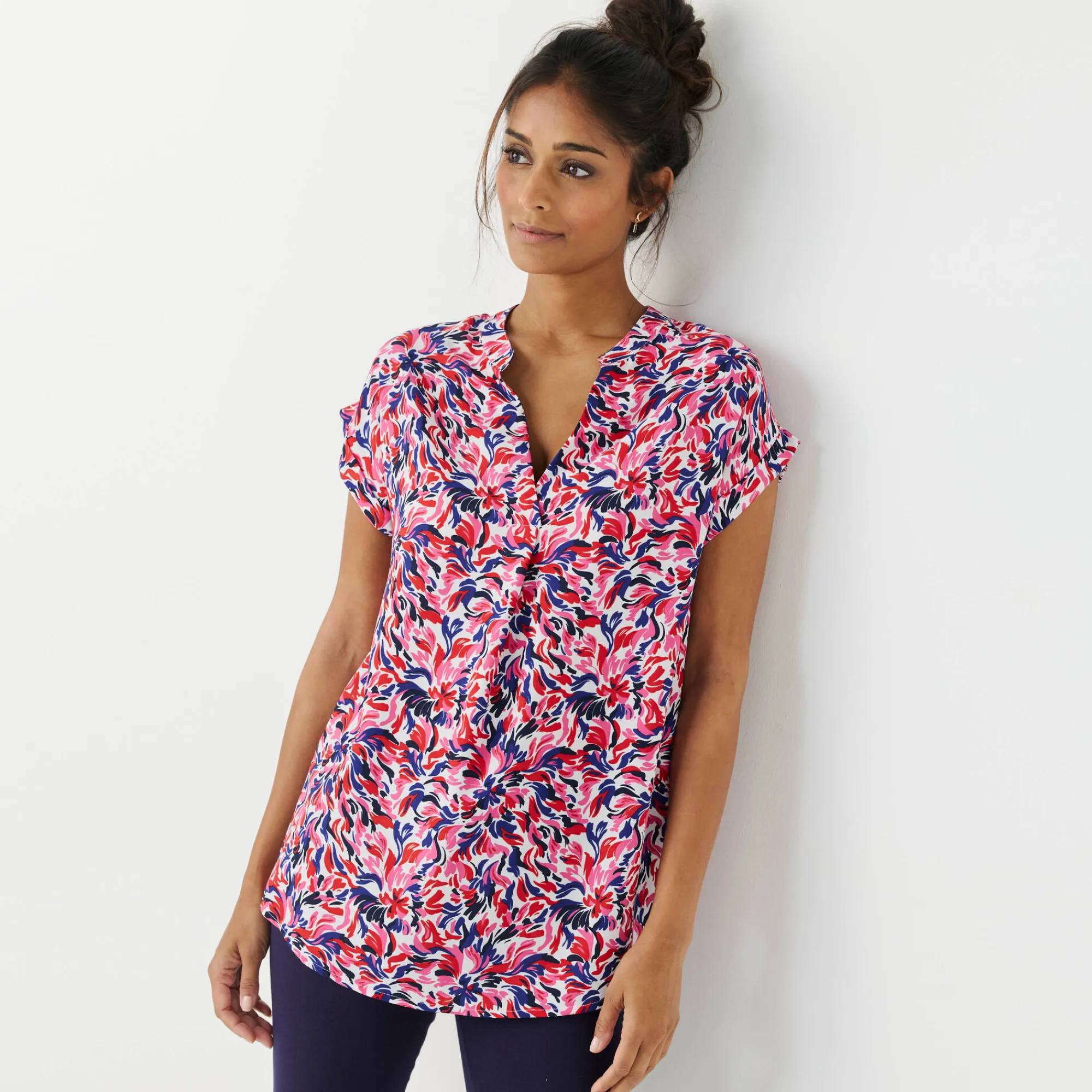 Bloes En Tuniek<Blancheporte Tuniek met mouwomslagen, veelkleurige print ecru / rood
