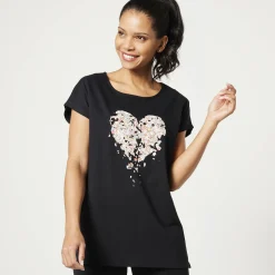T-Shirt En Topje|Bloes En Tuniek<Blancheporte Tuniek met ronde hals en geplaatste print zwart