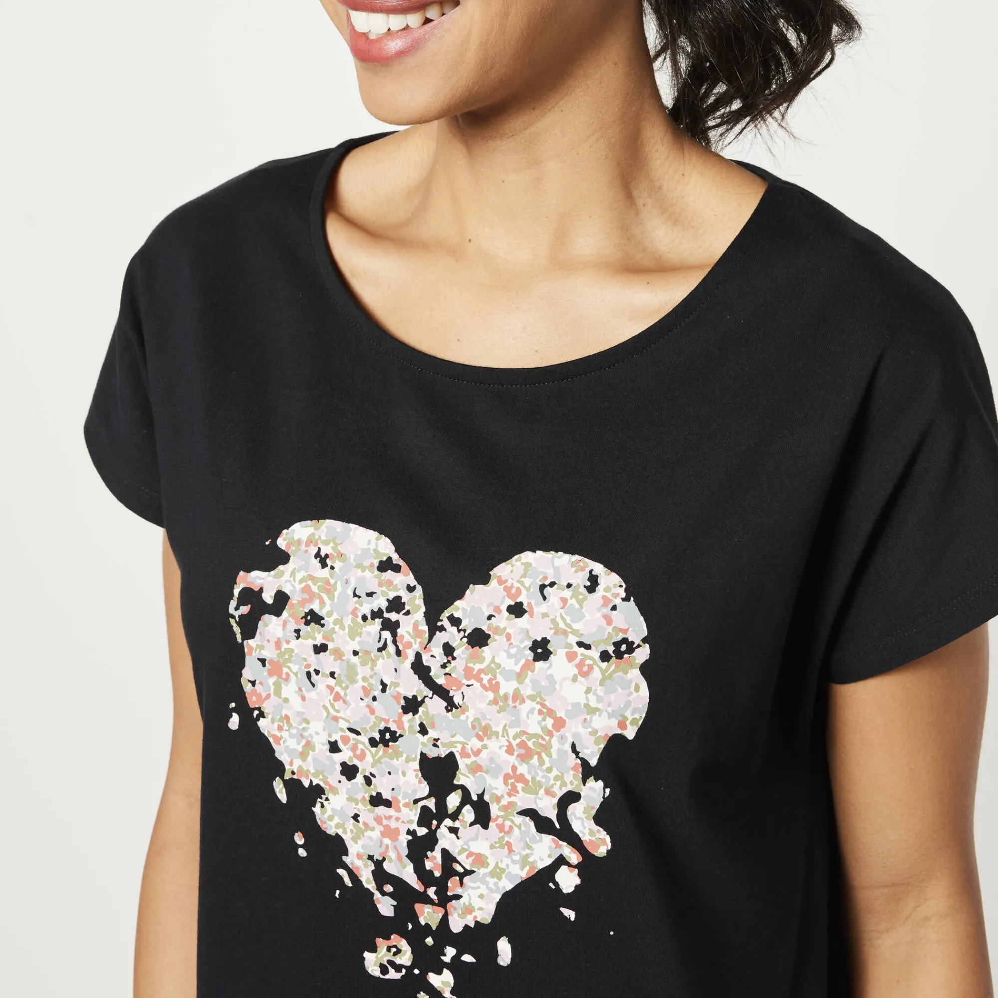 T-Shirt En Topje|Bloes En Tuniek<Blancheporte Tuniek met ronde hals en geplaatste print zwart