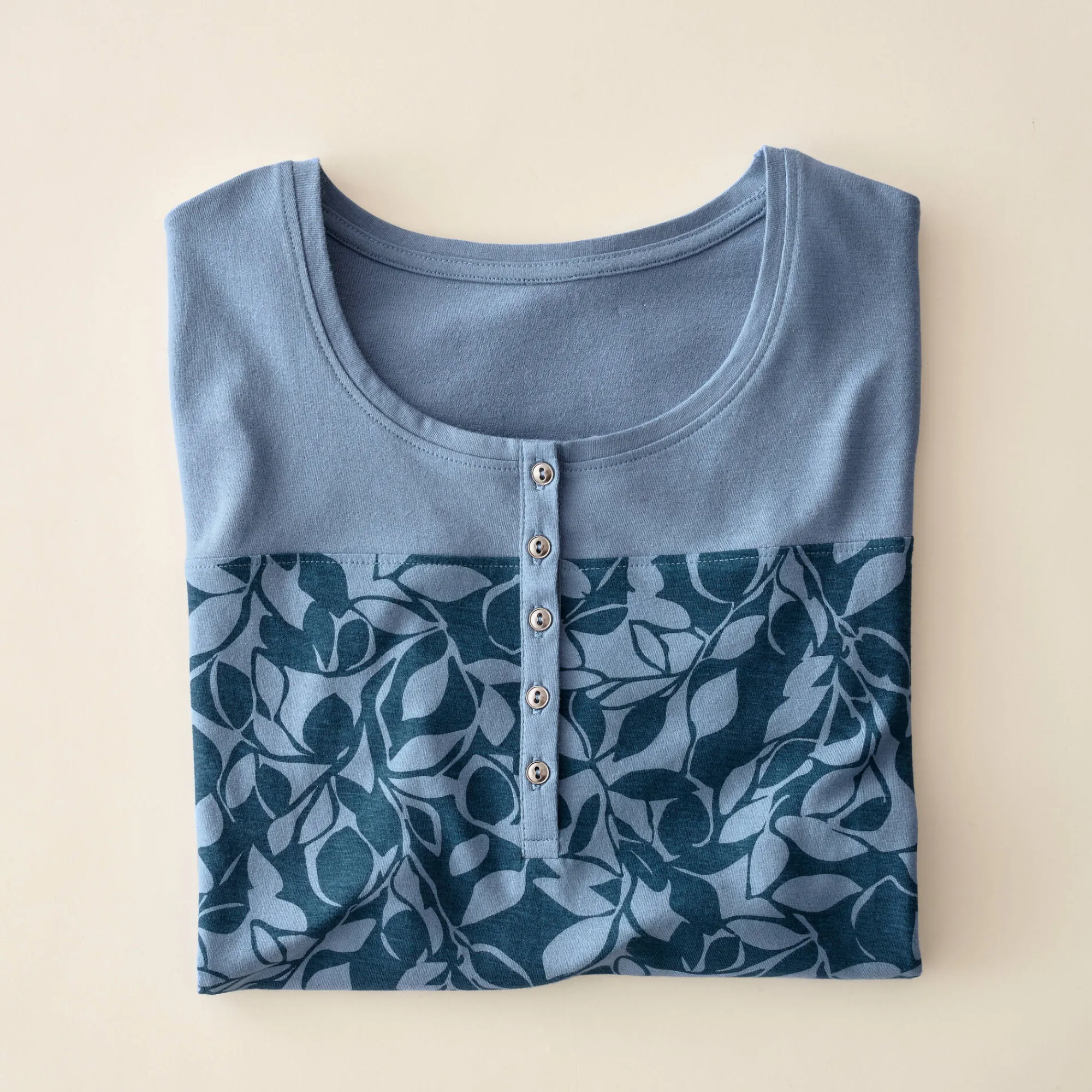 T-Shirt En Topje|Bloes En Tuniek<Blancheporte Tuniek met Tunesische hals en lange mouwen, bedrukt grijsblauw