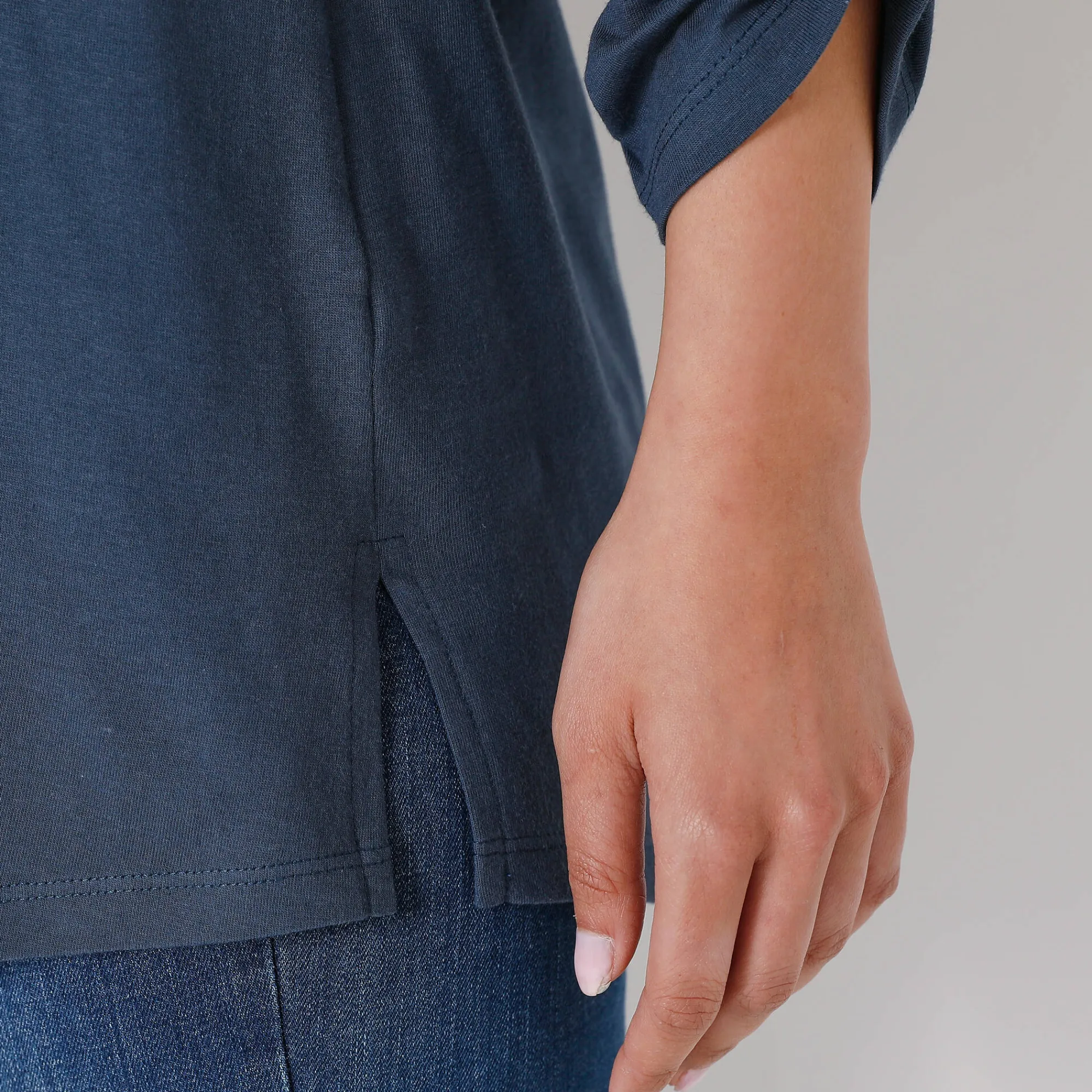 T-Shirt En Topje|Bloes En Tuniek<Blancheporte Tuniek met Tunesische hals en lange mouwen, geplaatste print grijsblauw