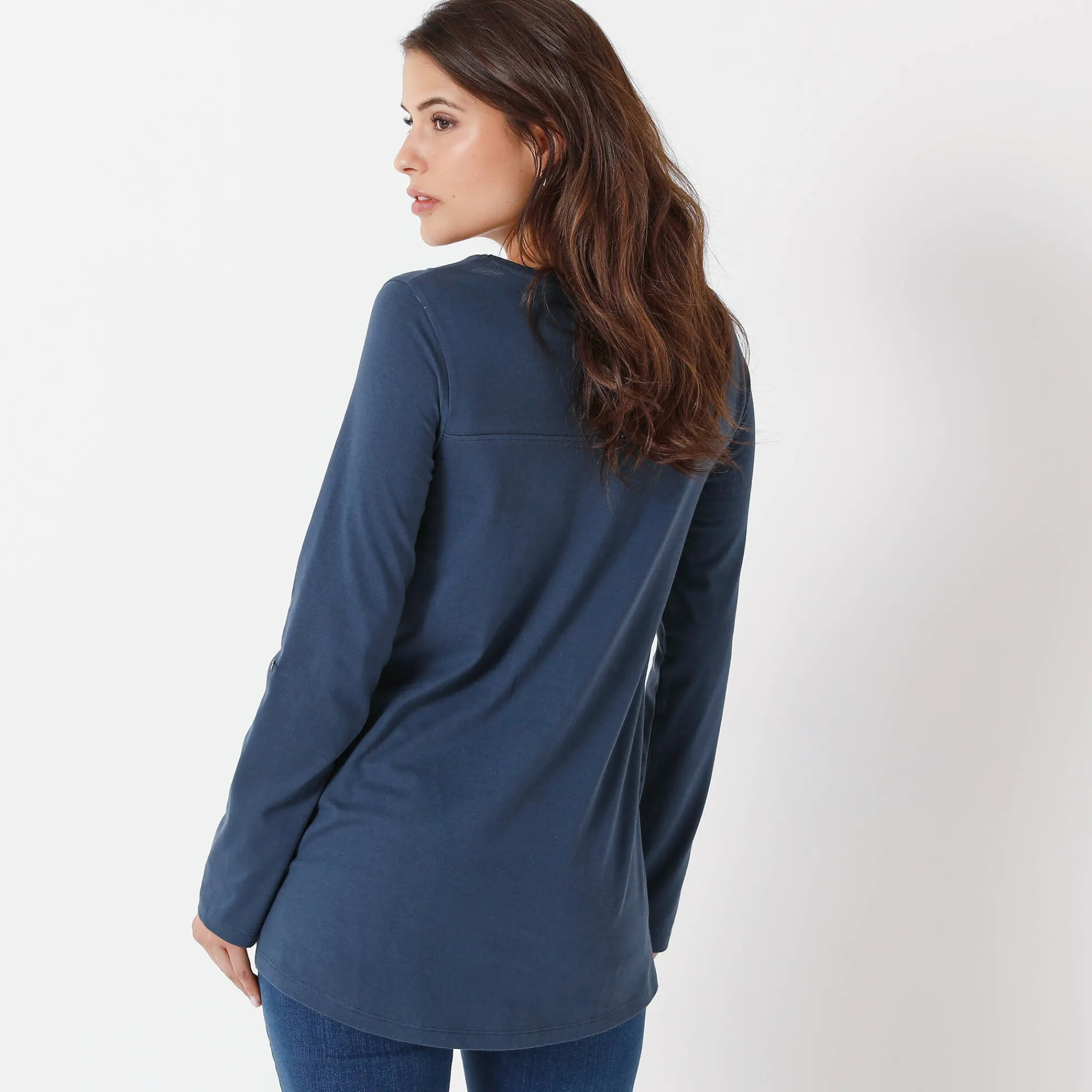 T-Shirt En Topje|Bloes En Tuniek<Blancheporte Tuniek met Tunesische hals en lange mouwen, geplaatste print grijsblauw