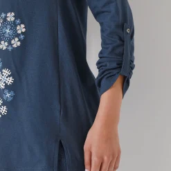 T-Shirt En Topje|Bloes En Tuniek<Blancheporte Tuniek met Tunesische hals en lange mouwen, geplaatste print grijsblauw