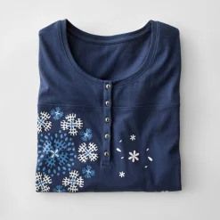 T-Shirt En Topje|Bloes En Tuniek<Blancheporte Tuniek met Tunesische hals en lange mouwen, geplaatste print grijsblauw
