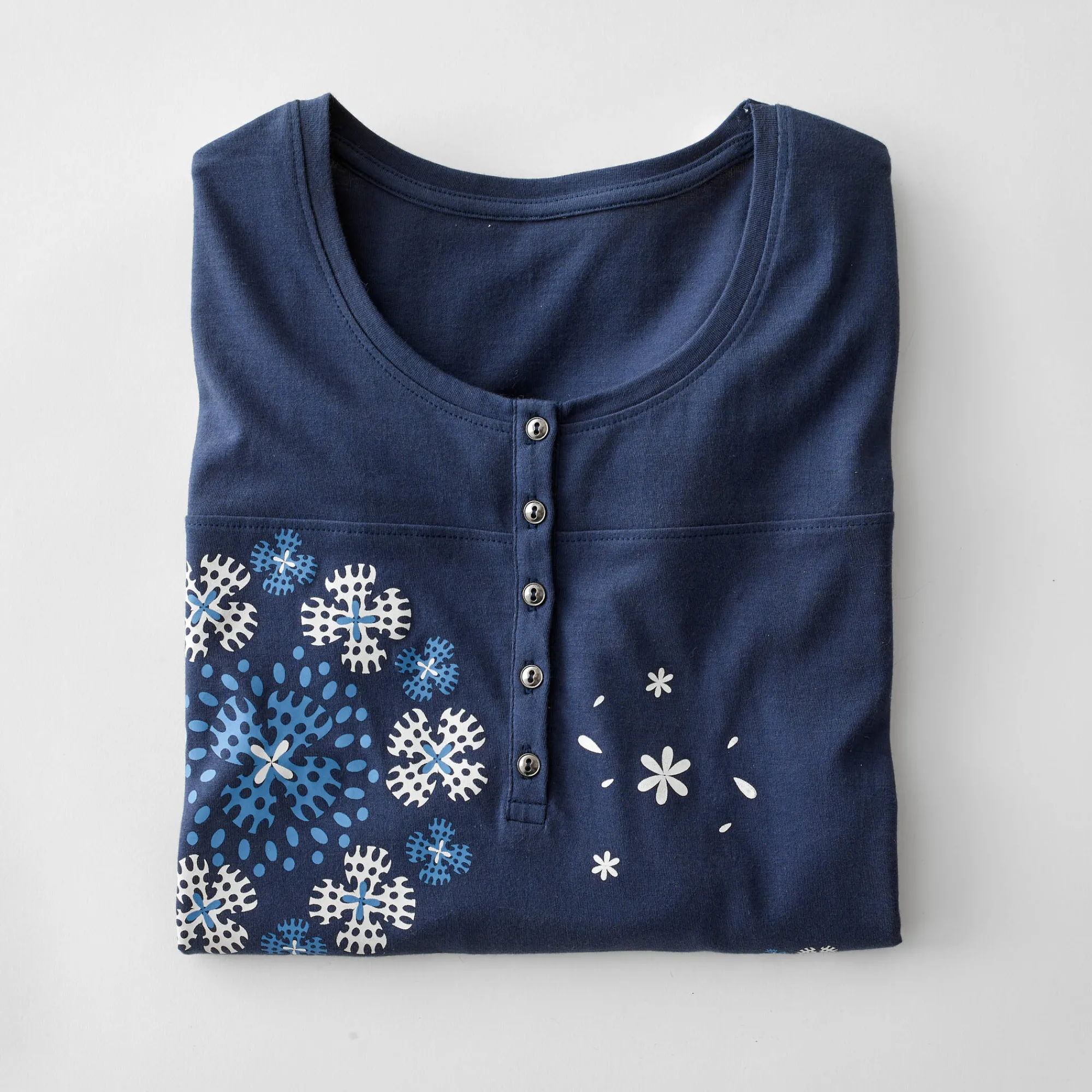 T-Shirt En Topje|Bloes En Tuniek<Blancheporte Tuniek met Tunesische hals en lange mouwen, geplaatste print grijsblauw