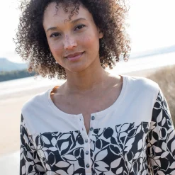 T-Shirt En Topje|Bloes En Tuniek<Blancheporte Tuniek met Tunesische hals en lange mouwen, bedrukt beige / zwart