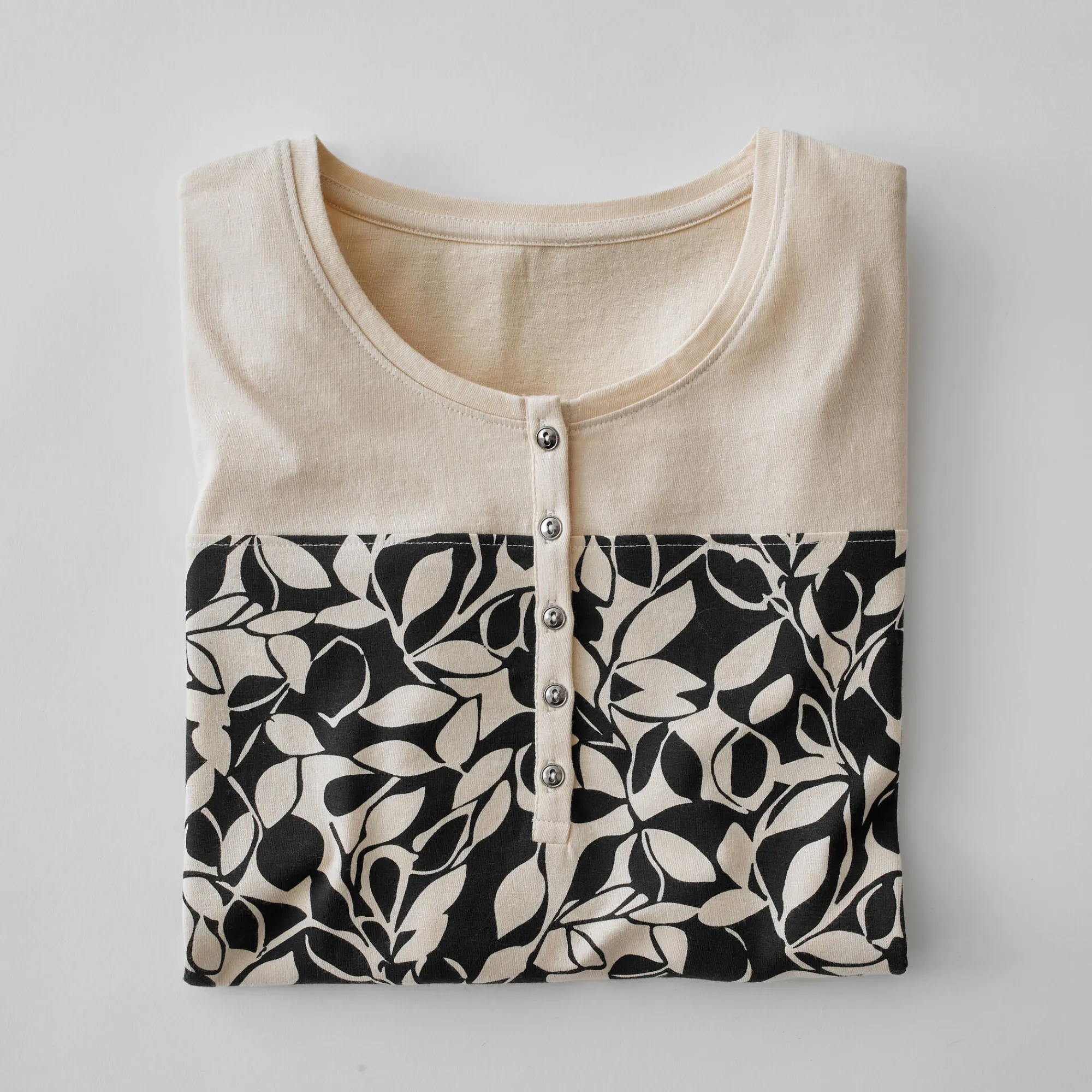 T-Shirt En Topje|Bloes En Tuniek<Blancheporte Tuniek met Tunesische hals en lange mouwen, bedrukt beige / zwart