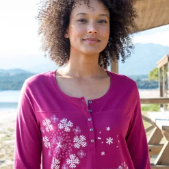 T-Shirt En Topje|Bloes En Tuniek<Blancheporte Tuniek met Tunesische hals en lange mouwen, geplaatste print pruim