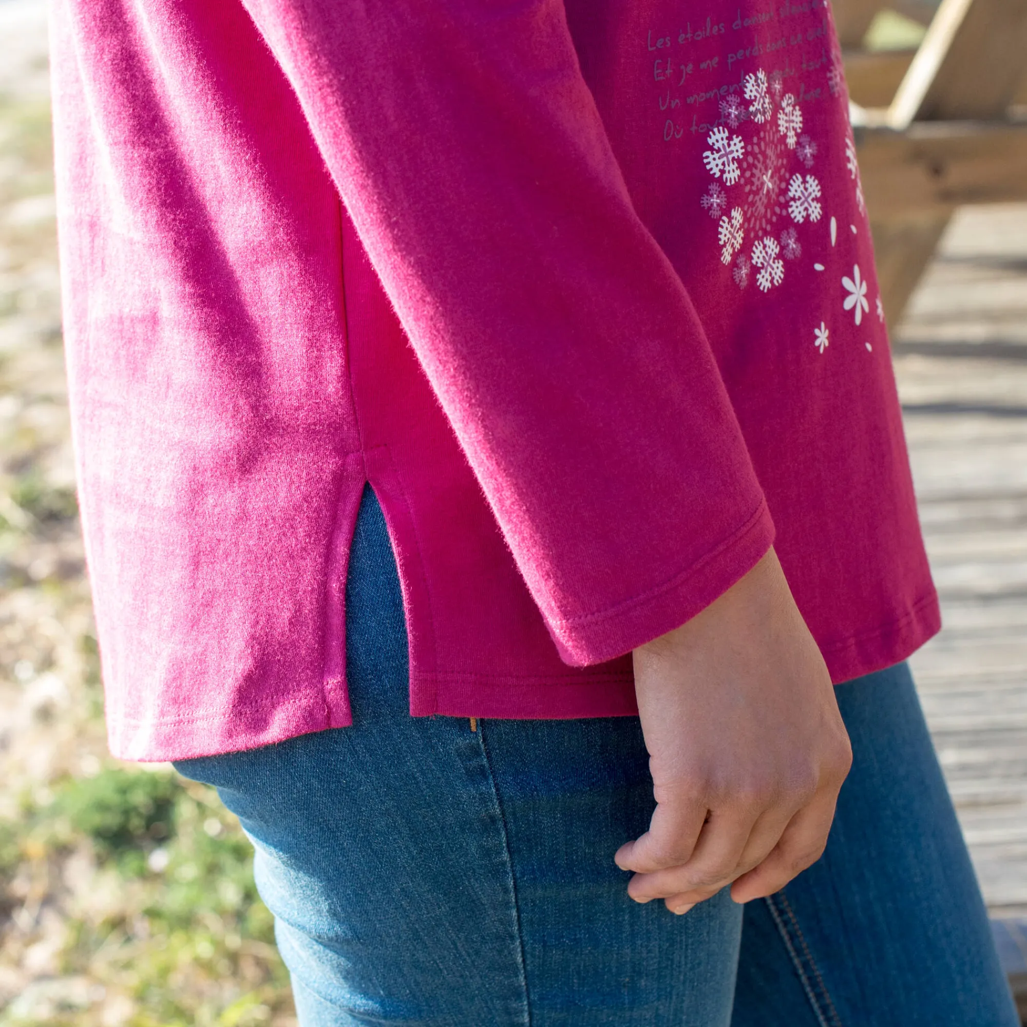 T-Shirt En Topje|Bloes En Tuniek<Blancheporte Tuniek met Tunesische hals en lange mouwen, geplaatste print pruim