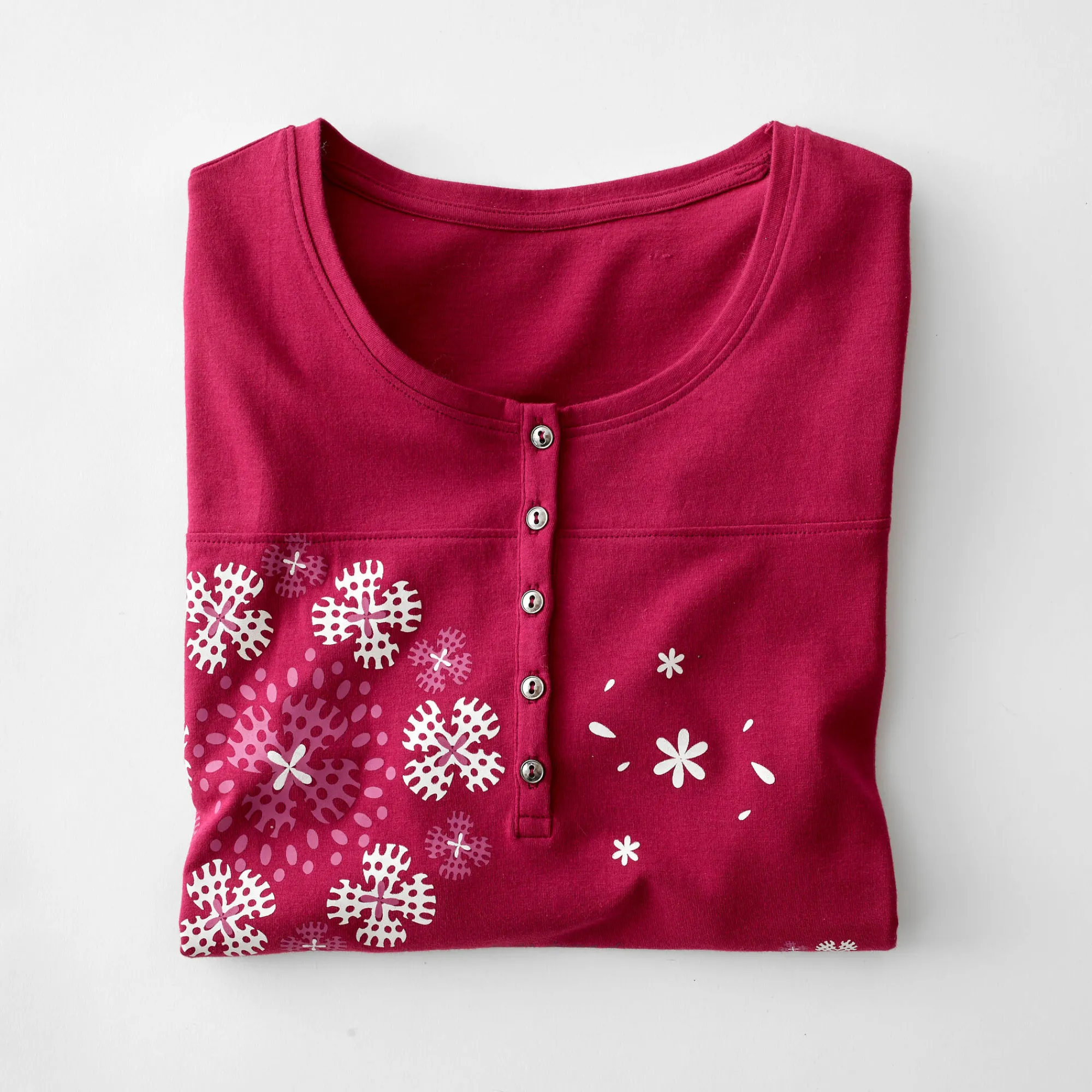 T-Shirt En Topje|Bloes En Tuniek<Blancheporte Tuniek met Tunesische hals en lange mouwen, geplaatste print pruim