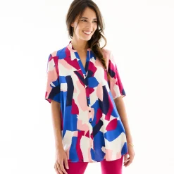 Bloes En Tuniek<Blancheporte Tuniek met Tunesische hals en knoopsluiting, grafische print violine / marine